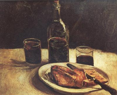 Vincent Van Gogh Still life with a Bottle,Two Glasses Cheese and Bread (nn04) china oil painting image